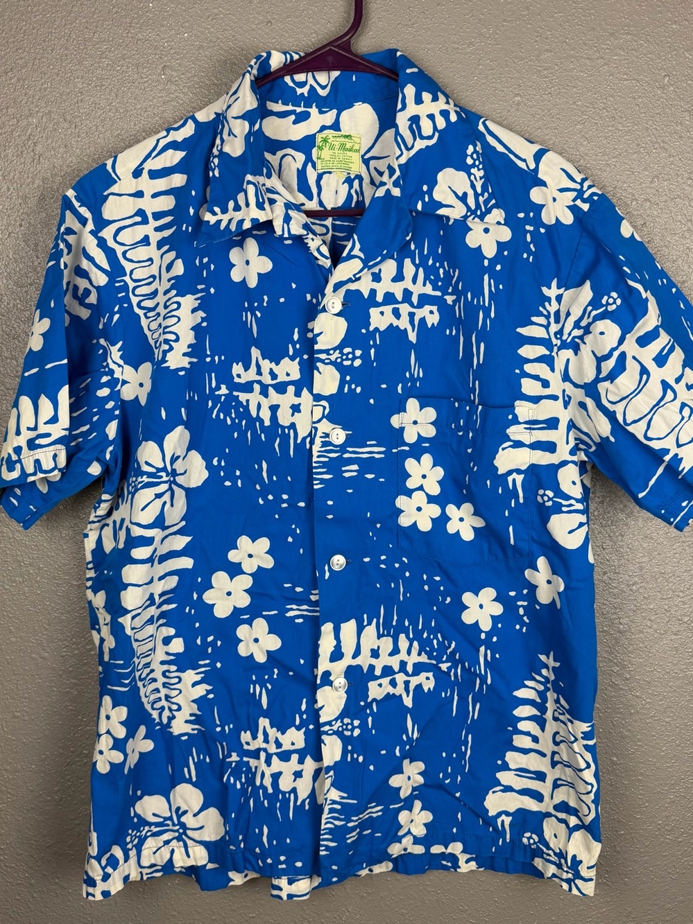 Ui-Maikai Vintage 60's Hawaiian Shirt Blue Floral Cotton Made in Hawaii XL